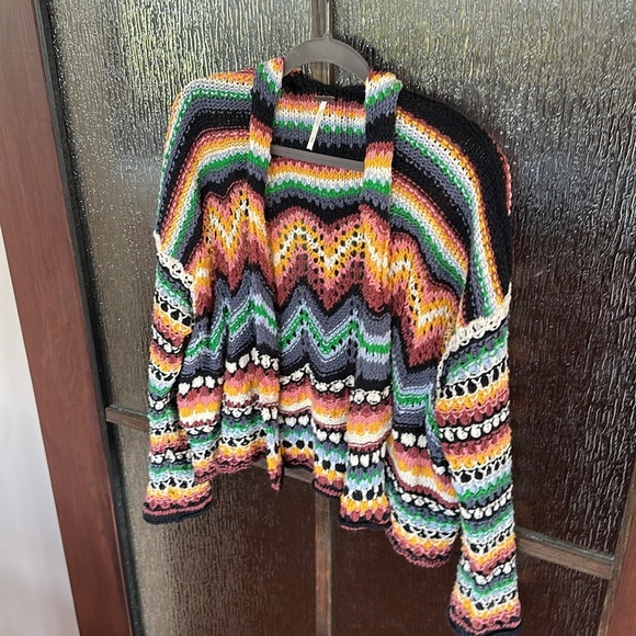 Free People Feeling Nostalgic Knit Woven Cardigan M Muilticolor Sweater - Picture 9 of 15